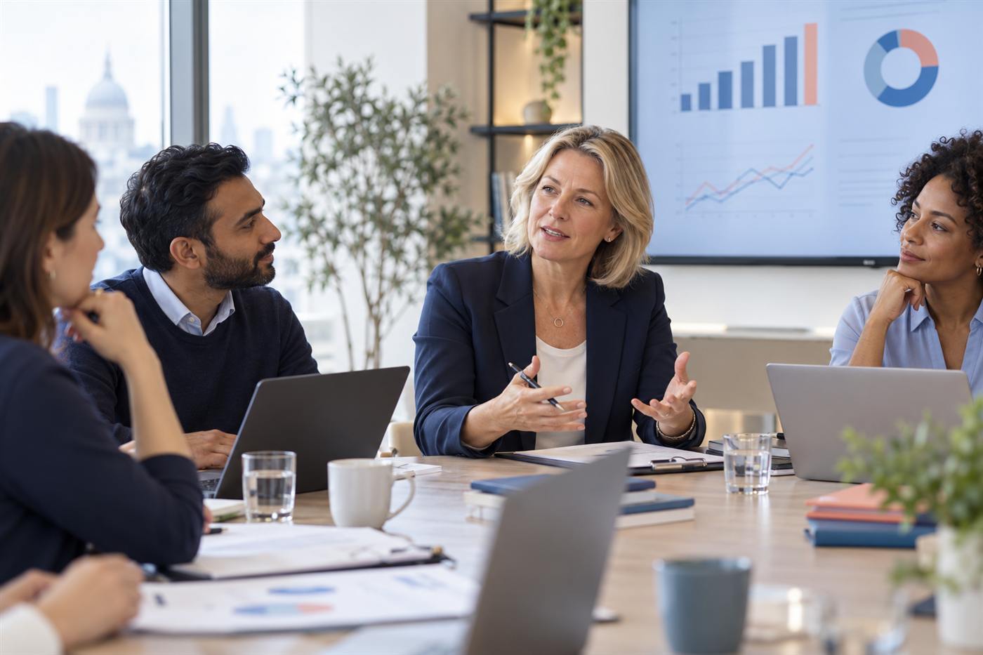 Senior medical affairs leader collaborating with a diverse consumer health consultancy team